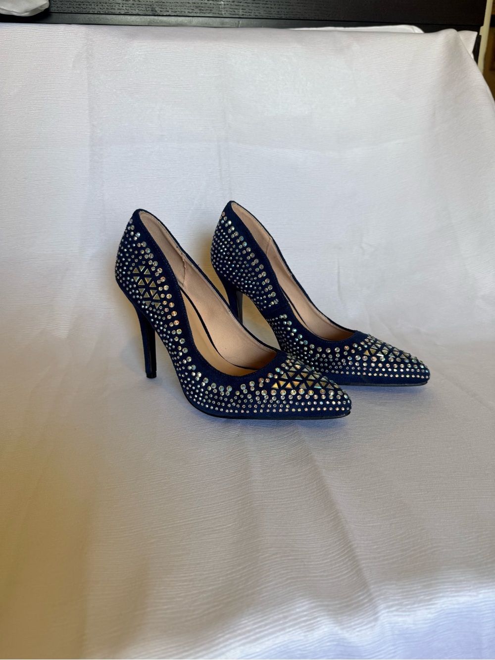 Forever 21 Navy Crystal Studded Pointed Pumps